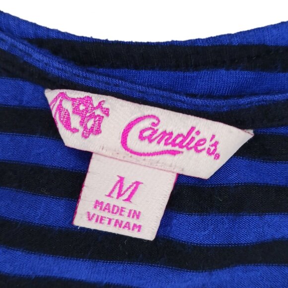 Candies Womens Medium Top Purple & Black Striped Short Sleeve Strappy Back Ruch - Picture 5 of 10